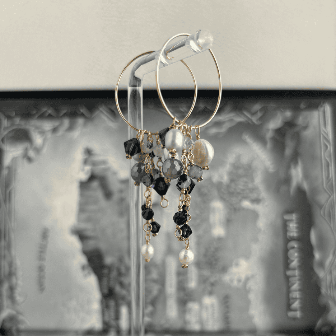 Gray and Gold Cluster Hoop Earrings