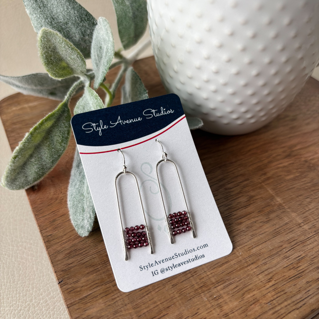 Garnet Paperclip Earrings