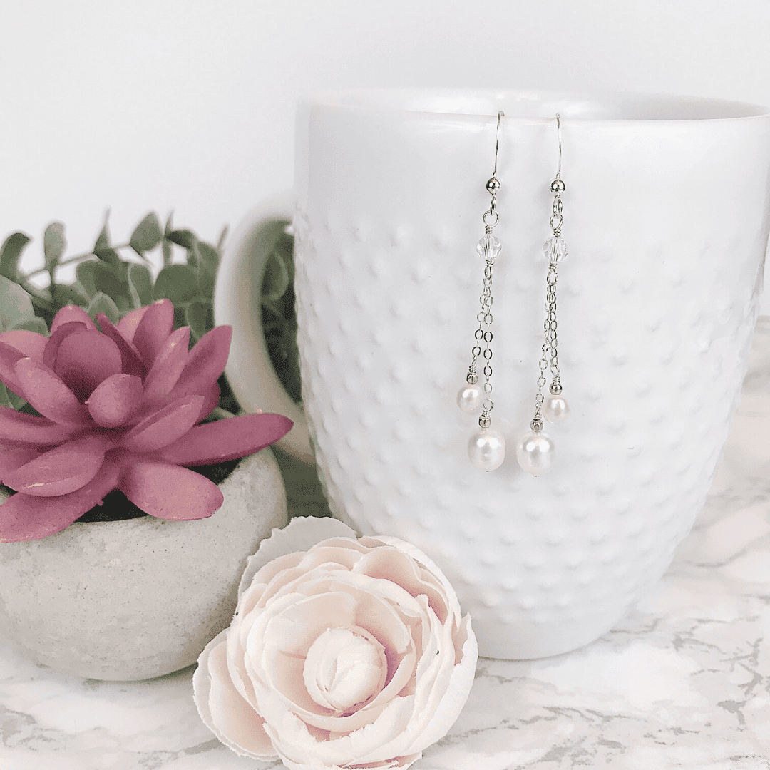 Delicate pearl and crystal earrings