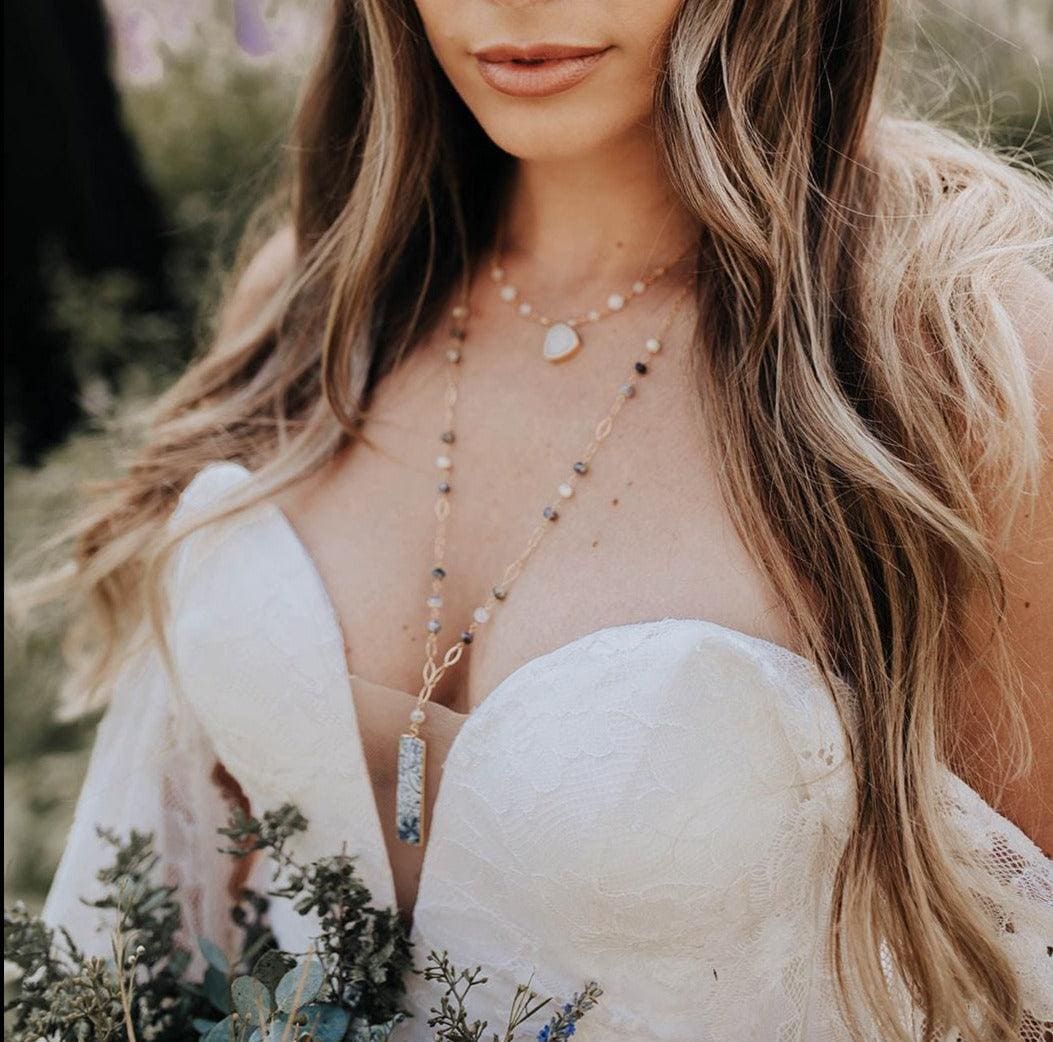 Dendritic Opal Pendant Long Layer Necklace - Style Avenue Studios