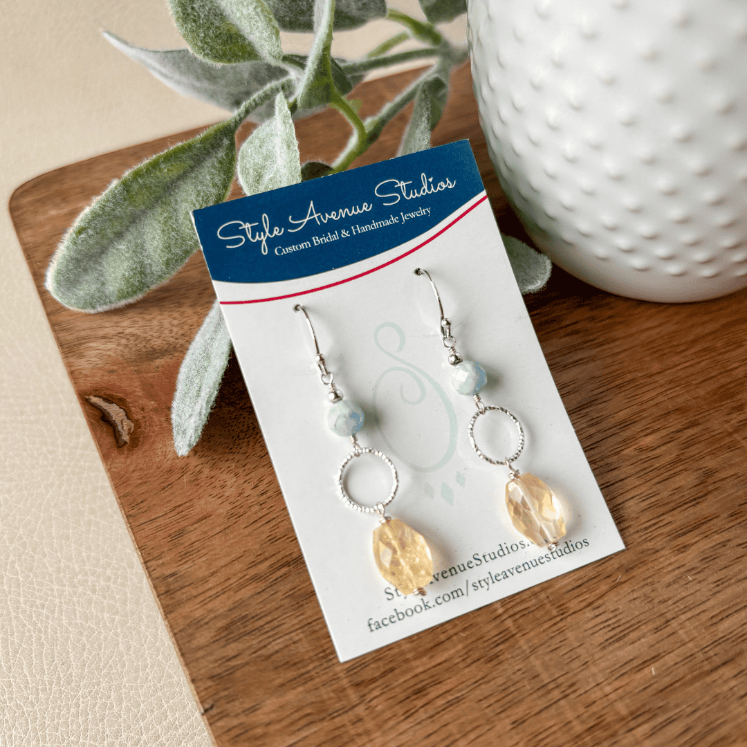 Citrine Aquamarine Dangle Earrings