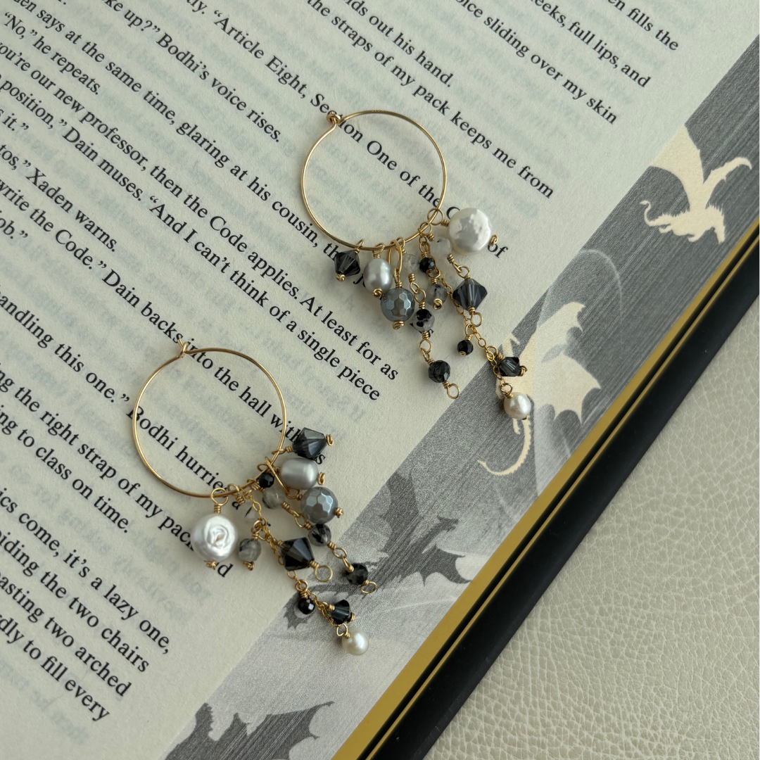 Gray and Gold Cluster Hoop Earrings