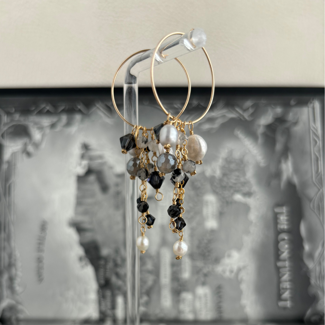 Gray and Gold Cluster Hoop Earrings