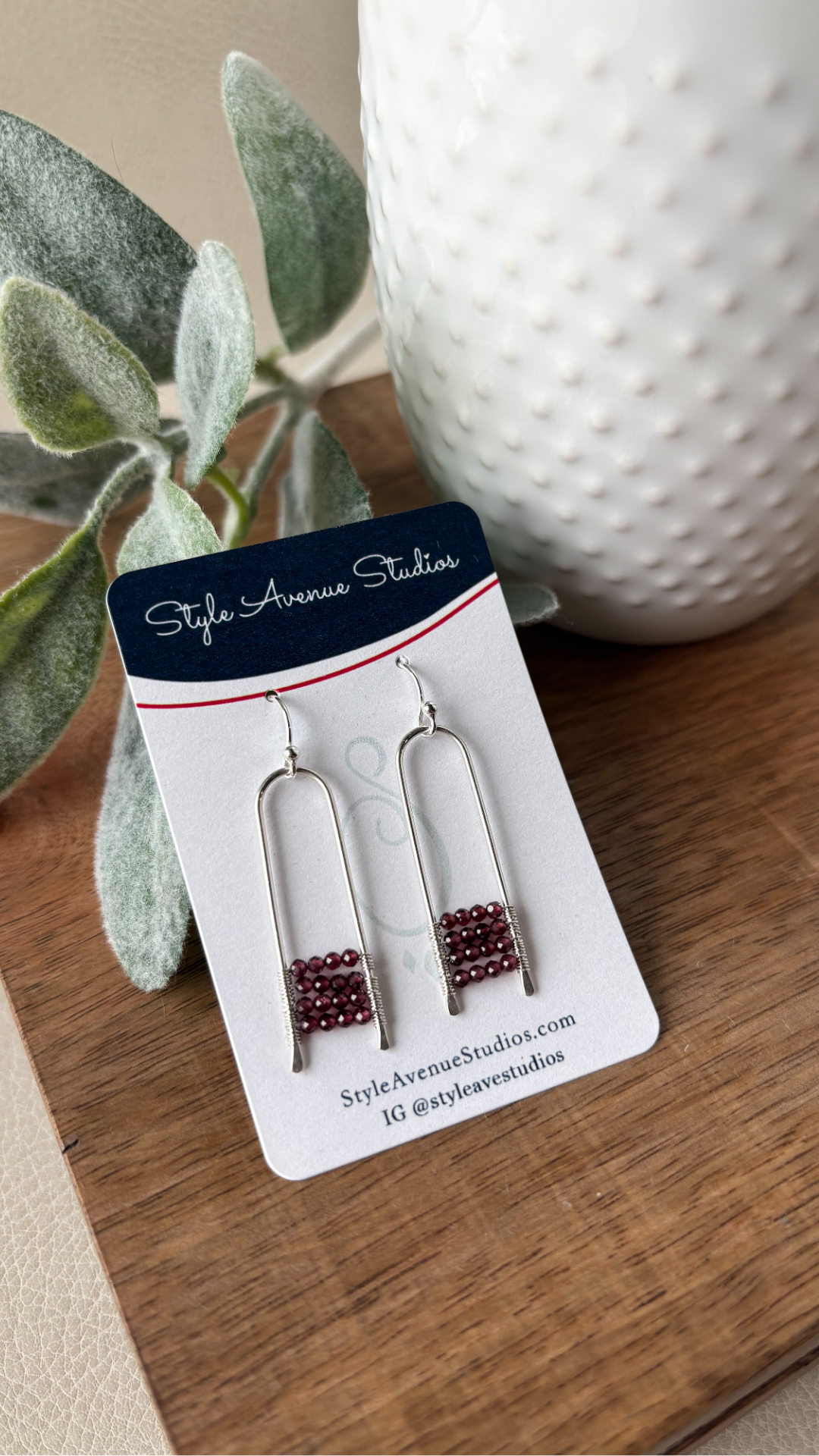 Garnet Paperclip Earrings