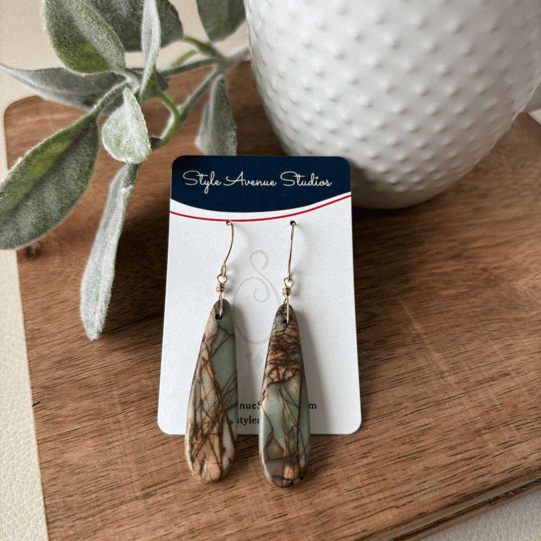 Jasper stone teardrop earrings on 14kt gold filled