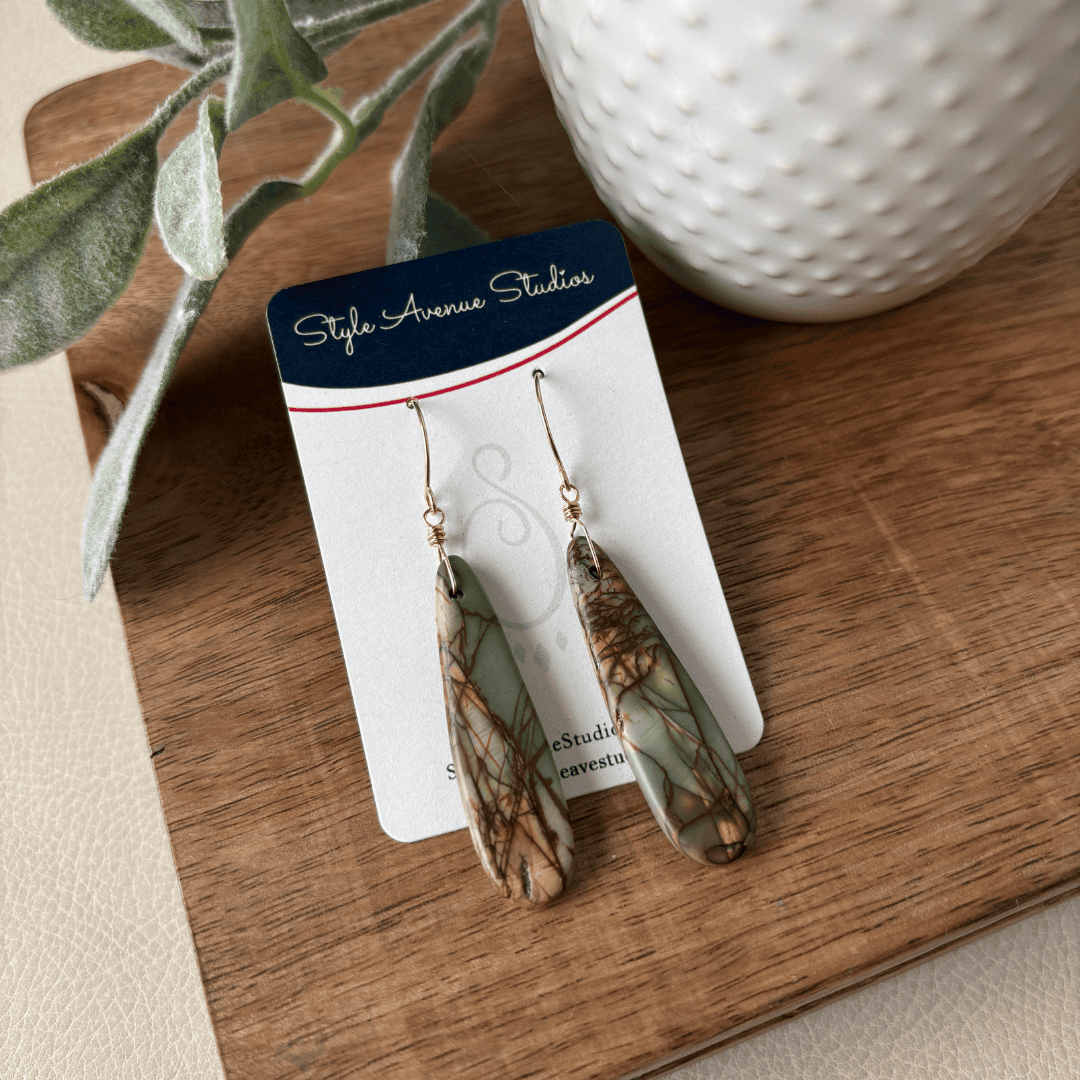 Jasper stone teardrop earrings on 14kt gold filled by Style Avenue Studios