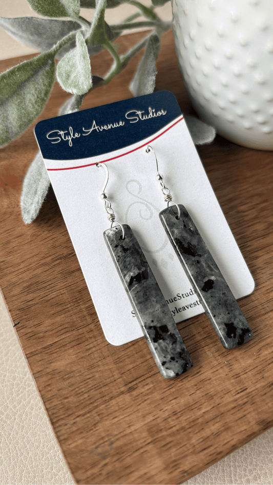 Black labradorite stone bar earrings with sterling silver earwires