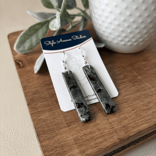 Black labradorite stone bar earrings with sterling silver earwires