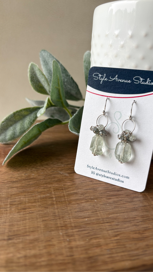 Green Amethyst Cluster Earrings