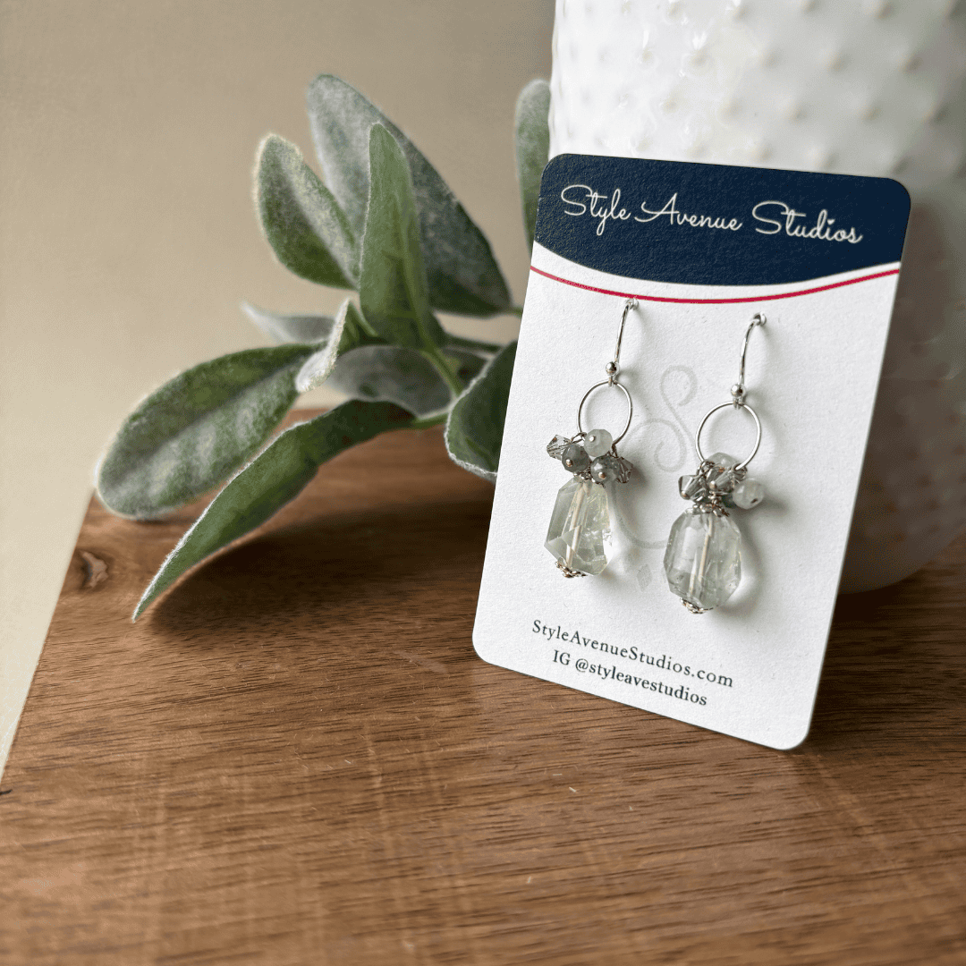 Green amethyst cluster earrings with sterling silver
