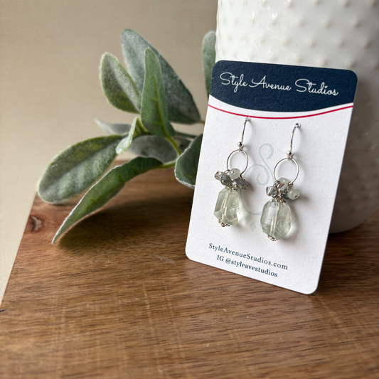 Green amethyst cluster earrings with sterling silver