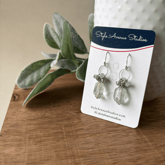 Green amethyst cluster earrings with sterling silver