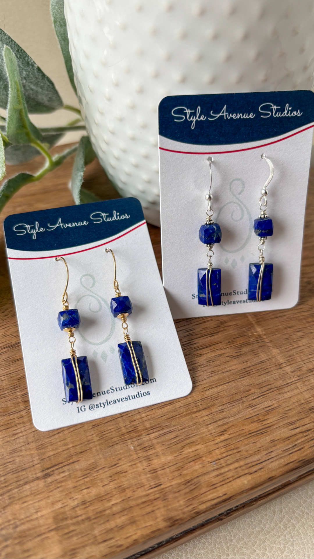 Geometric Lapis Silver Earrings