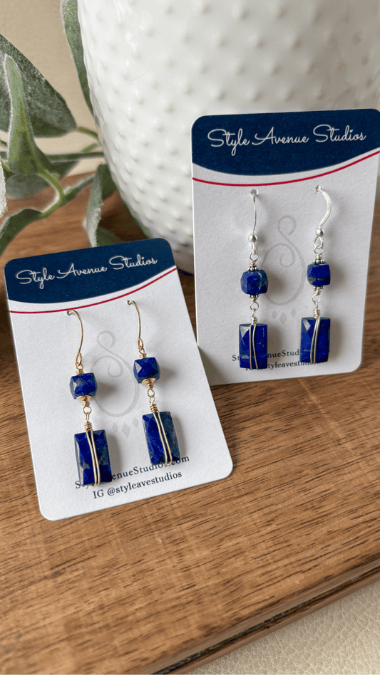 Geometric Lapis Silver Earrings