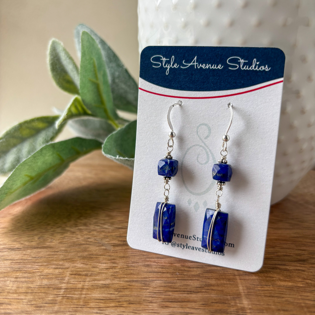 Geometric Lapis Silver Earrings