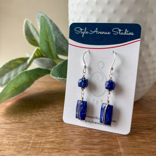 Geometric Lapis Silver Earrings
