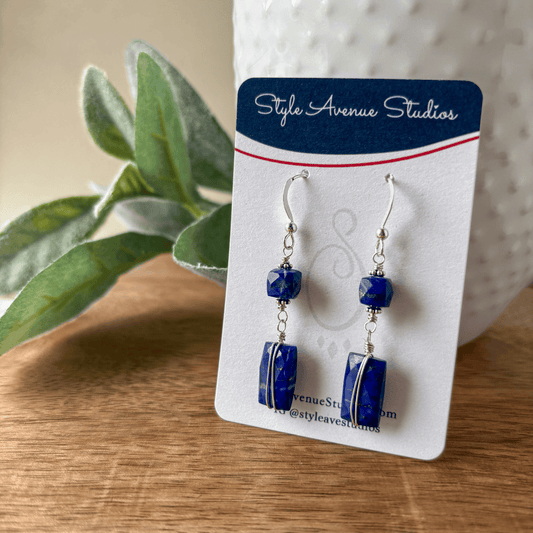 Geometric Lapis Silver Earrings