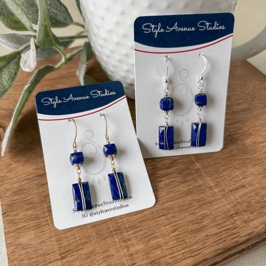 Geometric Lapis Gold Earrings
