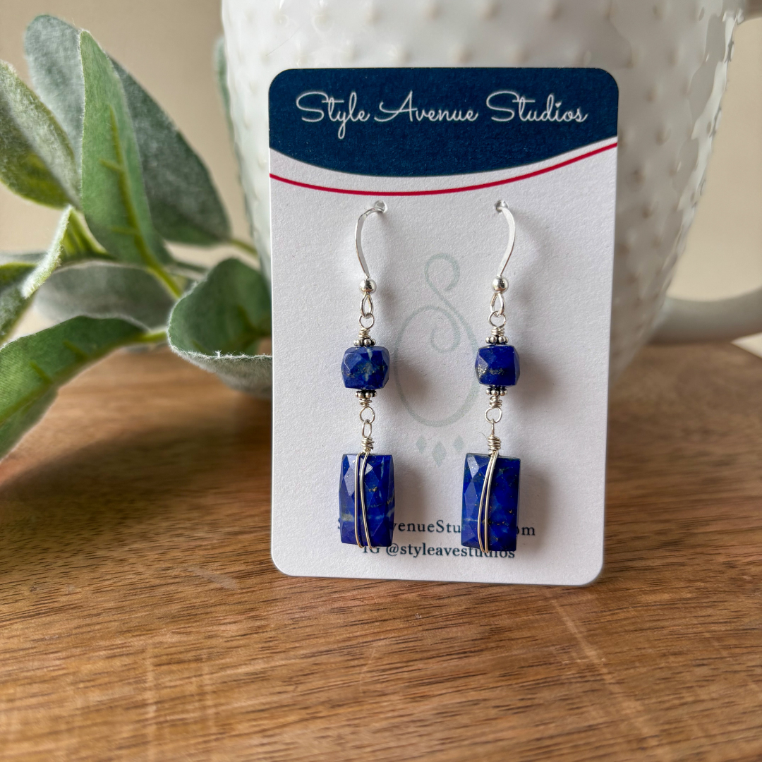 Geometric Lapis Silver Earrings