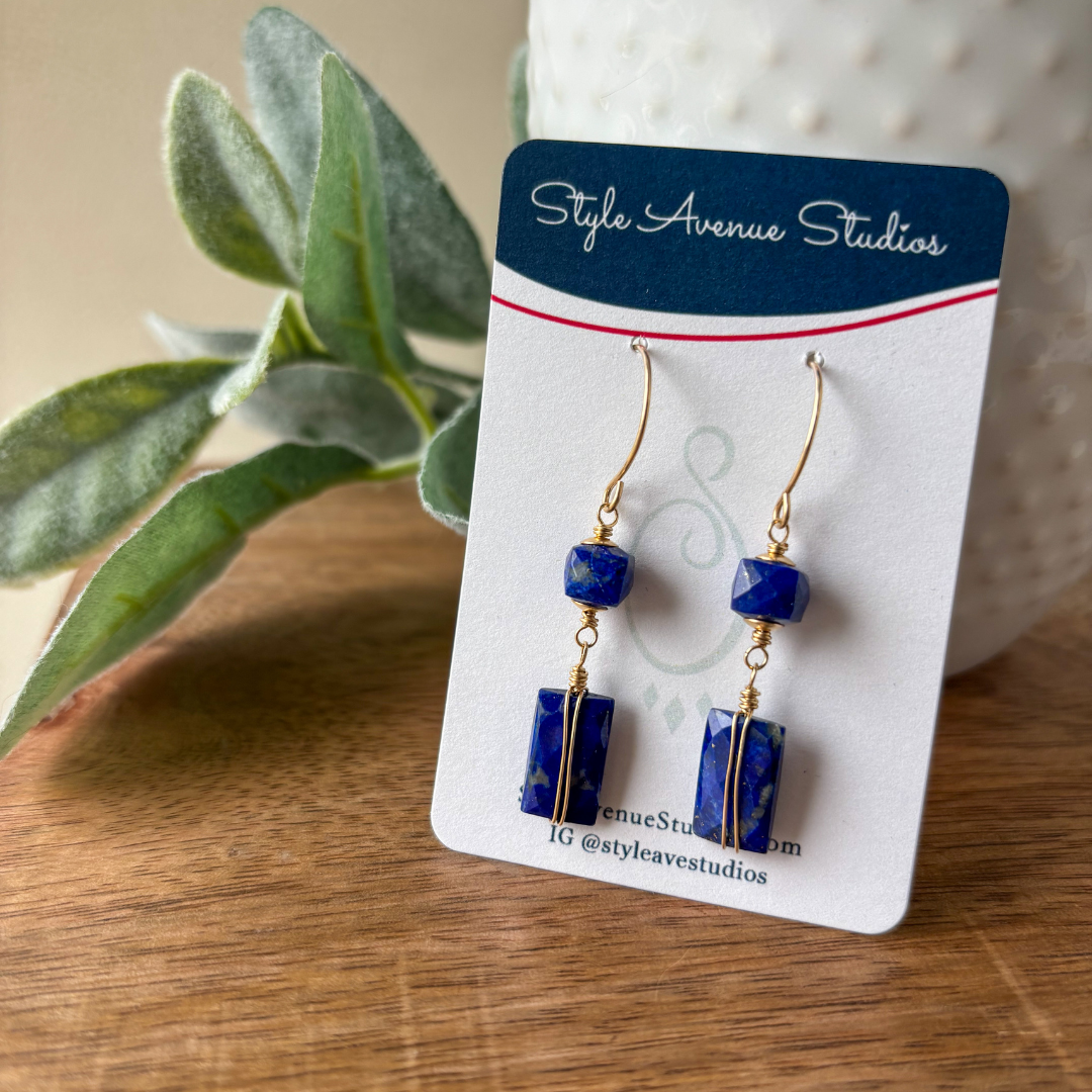 Lapis stone earrings and 14kt gold filled 