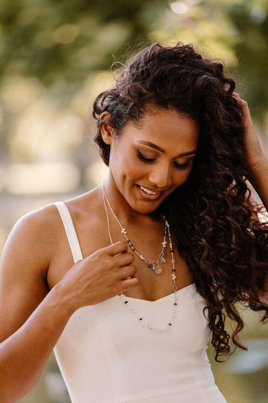 Beatrice Long Rope Necklace | Blue & Pearl Rope - Style Avenue Studios