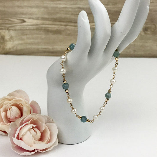 Aquamarine + Pearl Bracelet