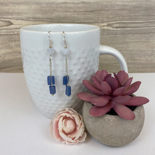 Iolite & Chalcedony Dangle Earrings