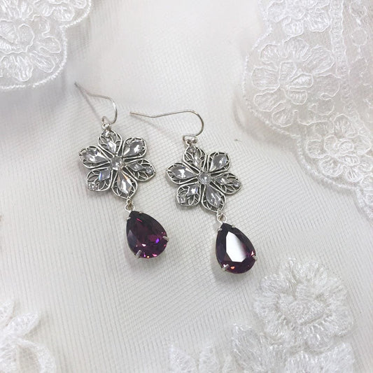 Antique Flower Crystal Earrings - Style Avenue Studios