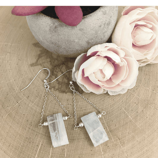 Rectangular Moonstone Earrings