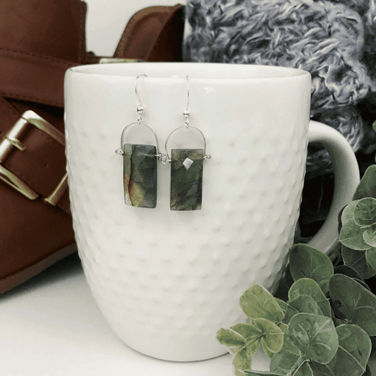 Labradorite stone earrings in sterling silver