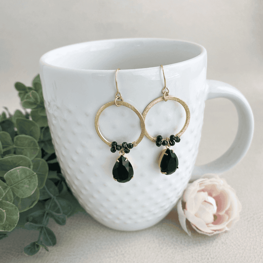 Golden Black Hoop Earrings | Black Glamour Earrings - Style Avenue Studios