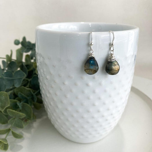Delicate Labradorite Teardrop Earrings