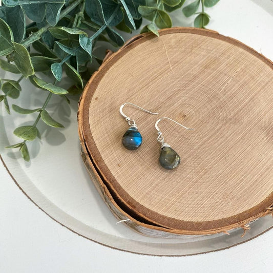 Short Labradorite Teardrop Earrings sterling silver