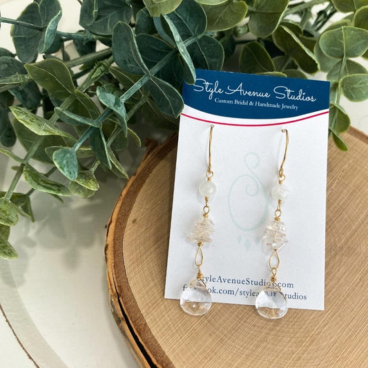 Moonstone Quartz Dangle Earring on 14kt gold