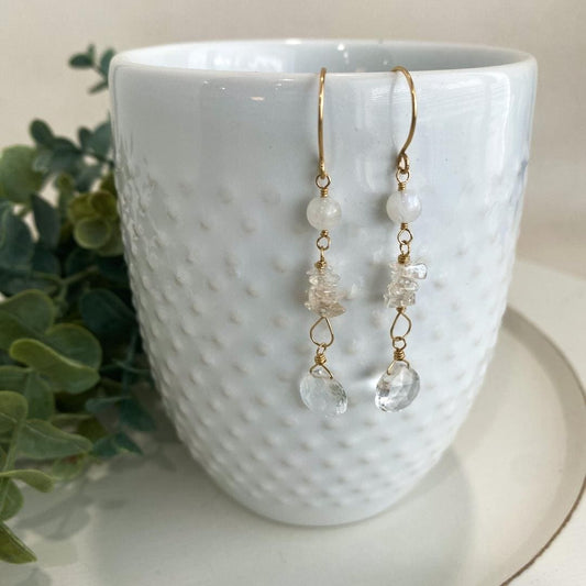 Golden Moonstone Quartz Dangle Earring
