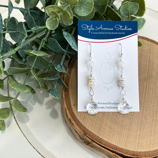 Moonstone and Pearl Dangle Earrings