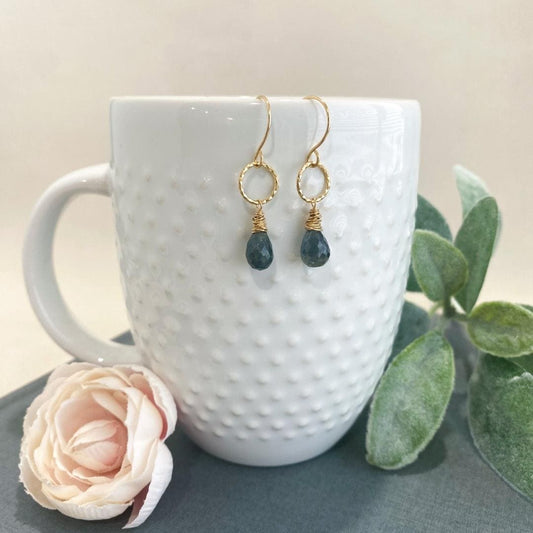 Green Blue Sapphire Drops in gold