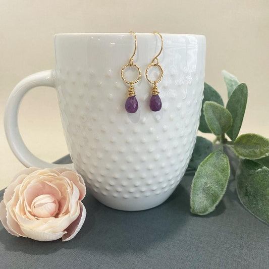 Purple Sapphire Drop on 14kt Gold