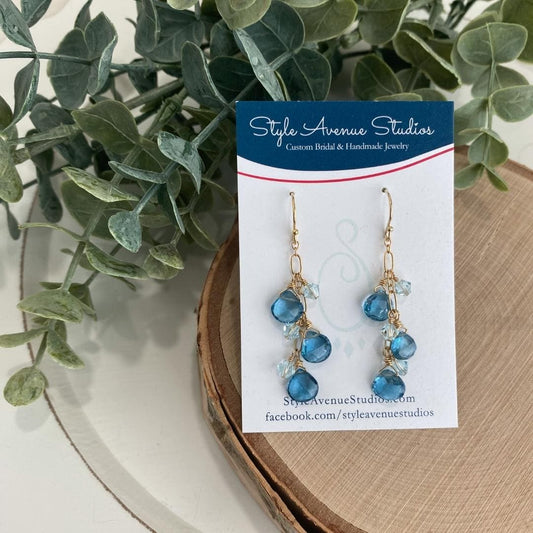 London Topaz gemstone earrings on 14kt gold chain