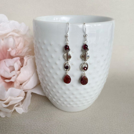 Garnet and Tourmaline Artistic Dangle Earrings