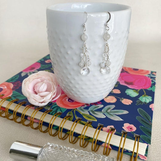 Quartz and Moonstone Tassel Earrings on Sterling Silver
