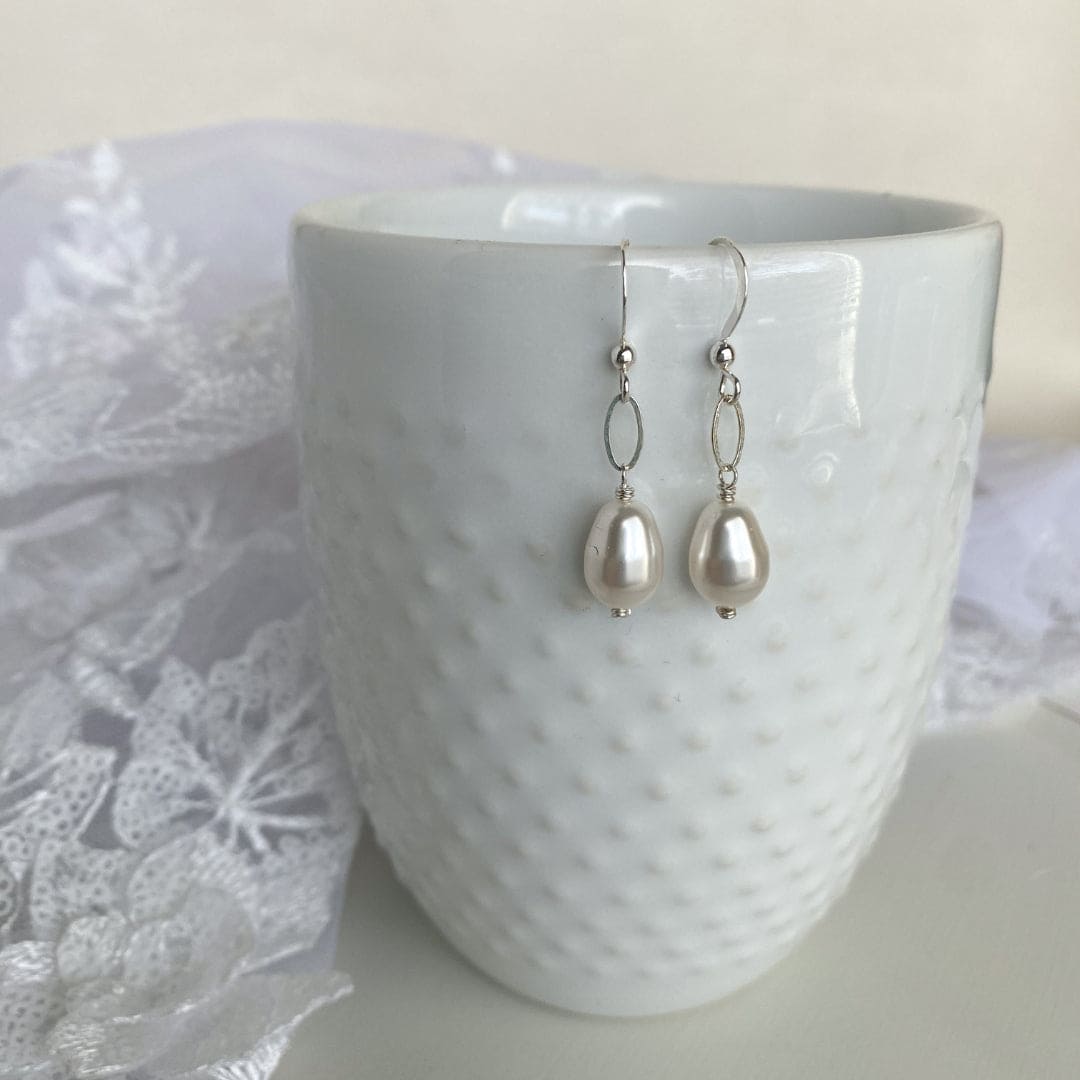 Bridal pearl sterling silver earrings