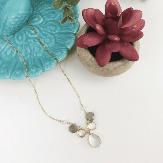 Mother of Pearl, Quartz and Moonstone Bib Necklace