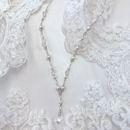 Vintage Style Pearl & Crystal Y necklace | Vintage Bridal Necklace