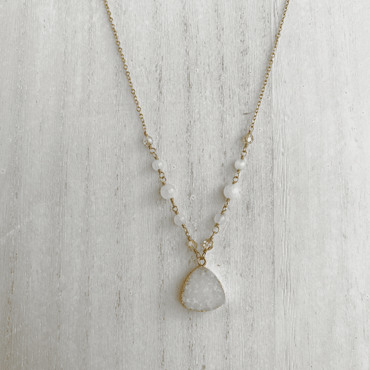 White Druzy Pendant Necklace