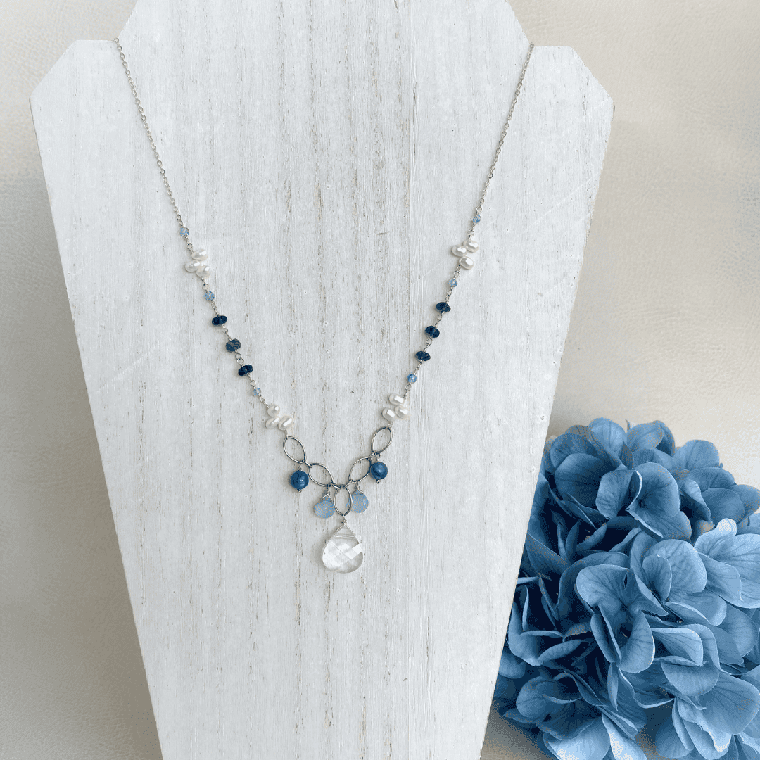 Beatrice Pendant Necklace | Blue & Crystal Necklace - Style Avenue Studios