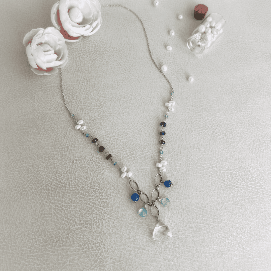 Beatrice Pendant Necklace | Blue & Crystal Necklace - Style Avenue Studios
