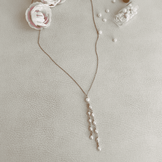 Delilah | Rose Gold +  Pearl Tassel Lariat Necklace - Style Avenue Studios