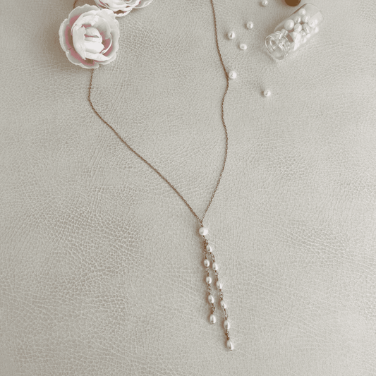 Delilah | Rose Gold + Pearl Tassel Lariat Necklace - Style Avenue Studios