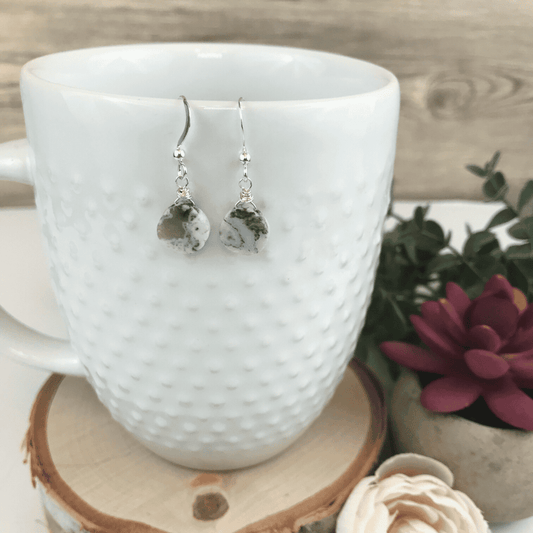 Small white and gray teardrop quartz earrings